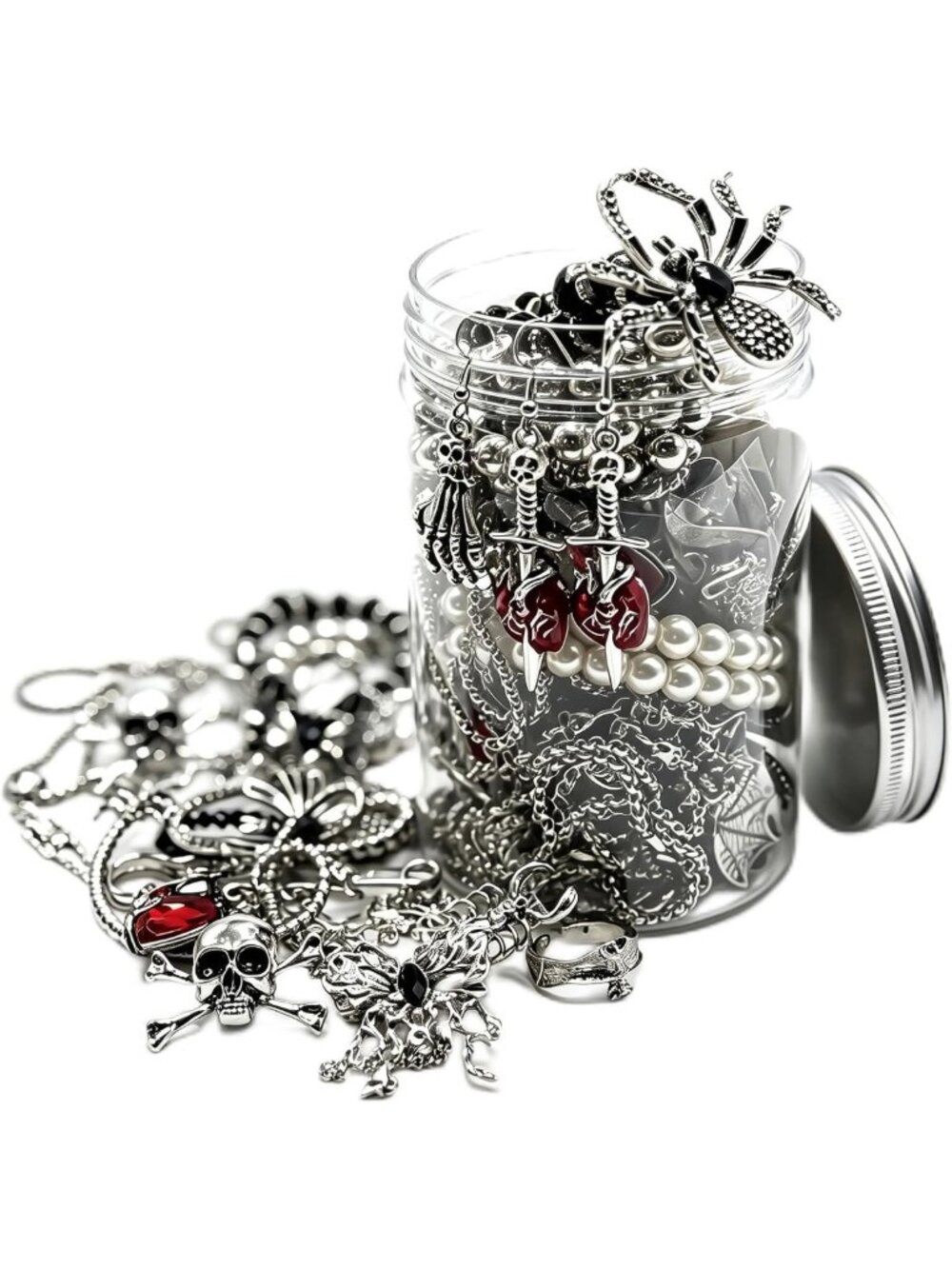 Mystery Jewelry Jar - 40+ PCS Gothic Surprise Set, Punk Necklaces, Earrings